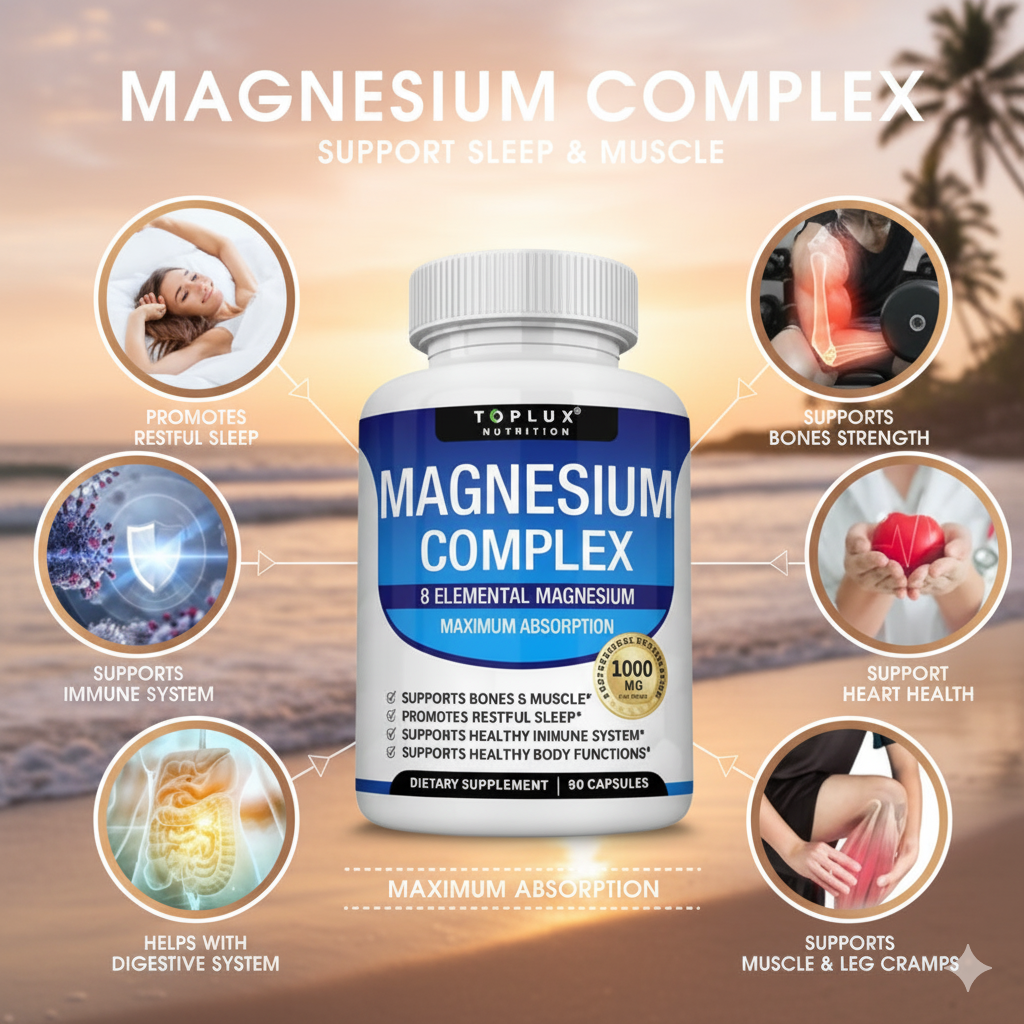 Magnesium Complex 1000 mg -Bienestar diario con 8 magnesios esenciales.